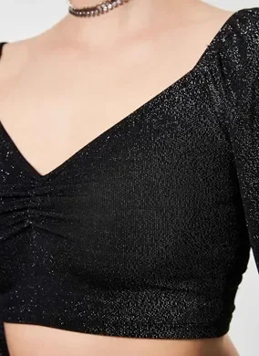 Cropped Manga Bufante Em Lurex