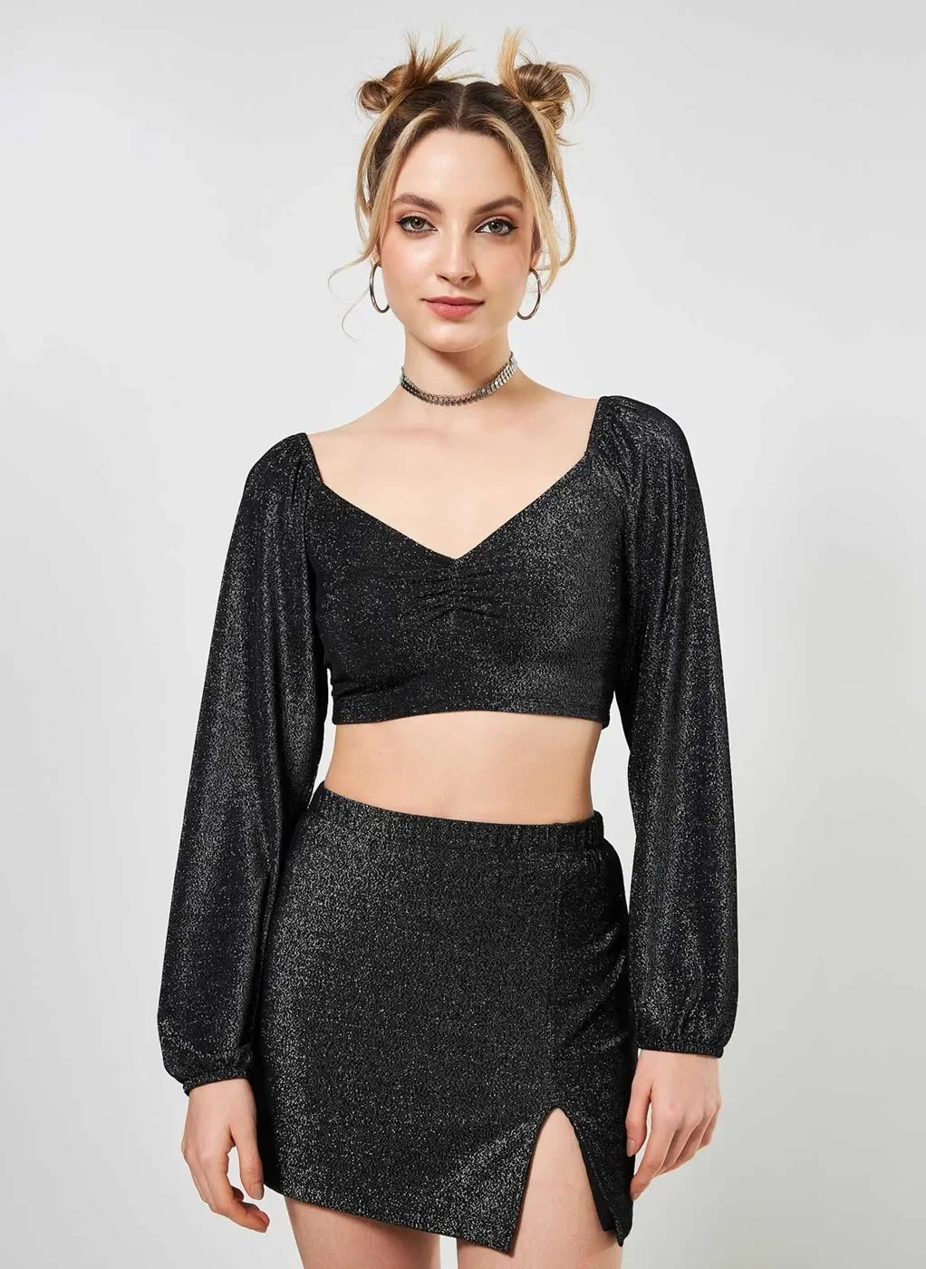 Cropped Manga Bufante Em Lurex