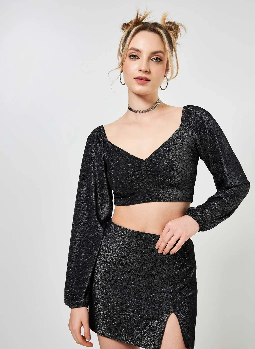 Cropped Manga Bufante Em Lurex