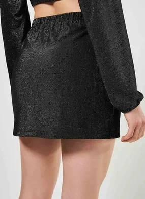 Saia Preta Com Brilho E Fendinha