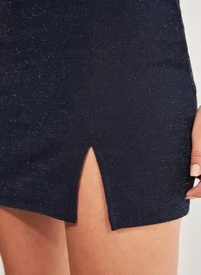 Saia Brilhosa Azul Marinho