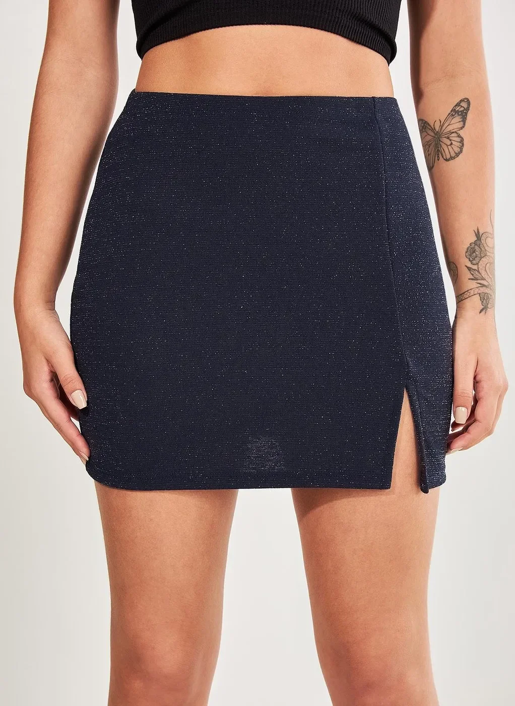 Saia Brilhosa Azul Marinho