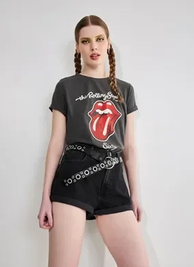 Camiseta Preta Lavada Rolling Stones