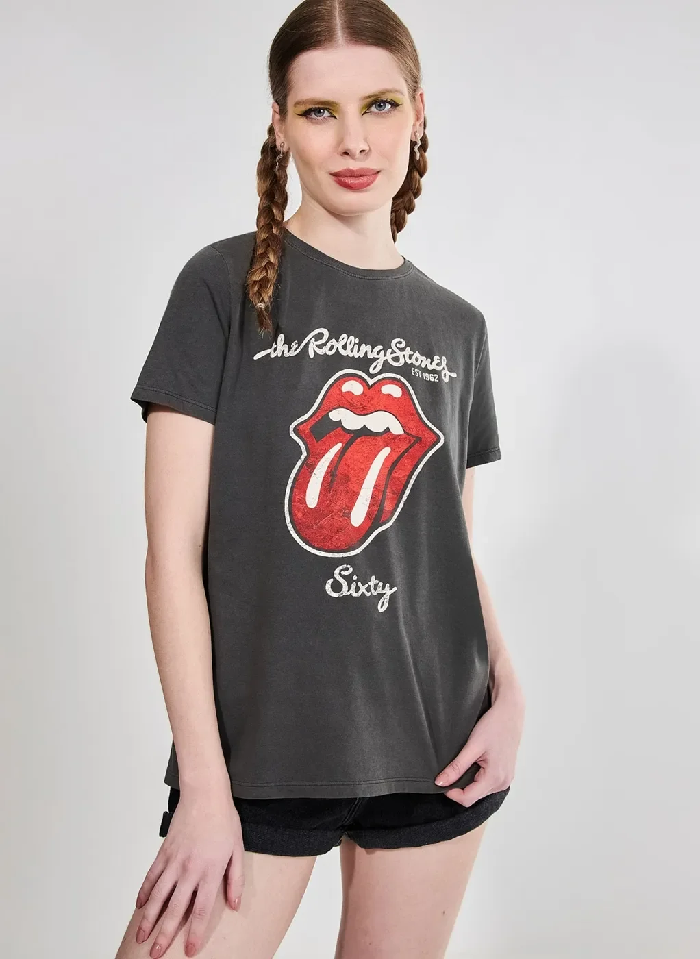 Camiseta Preta Lavada Rolling Stones
