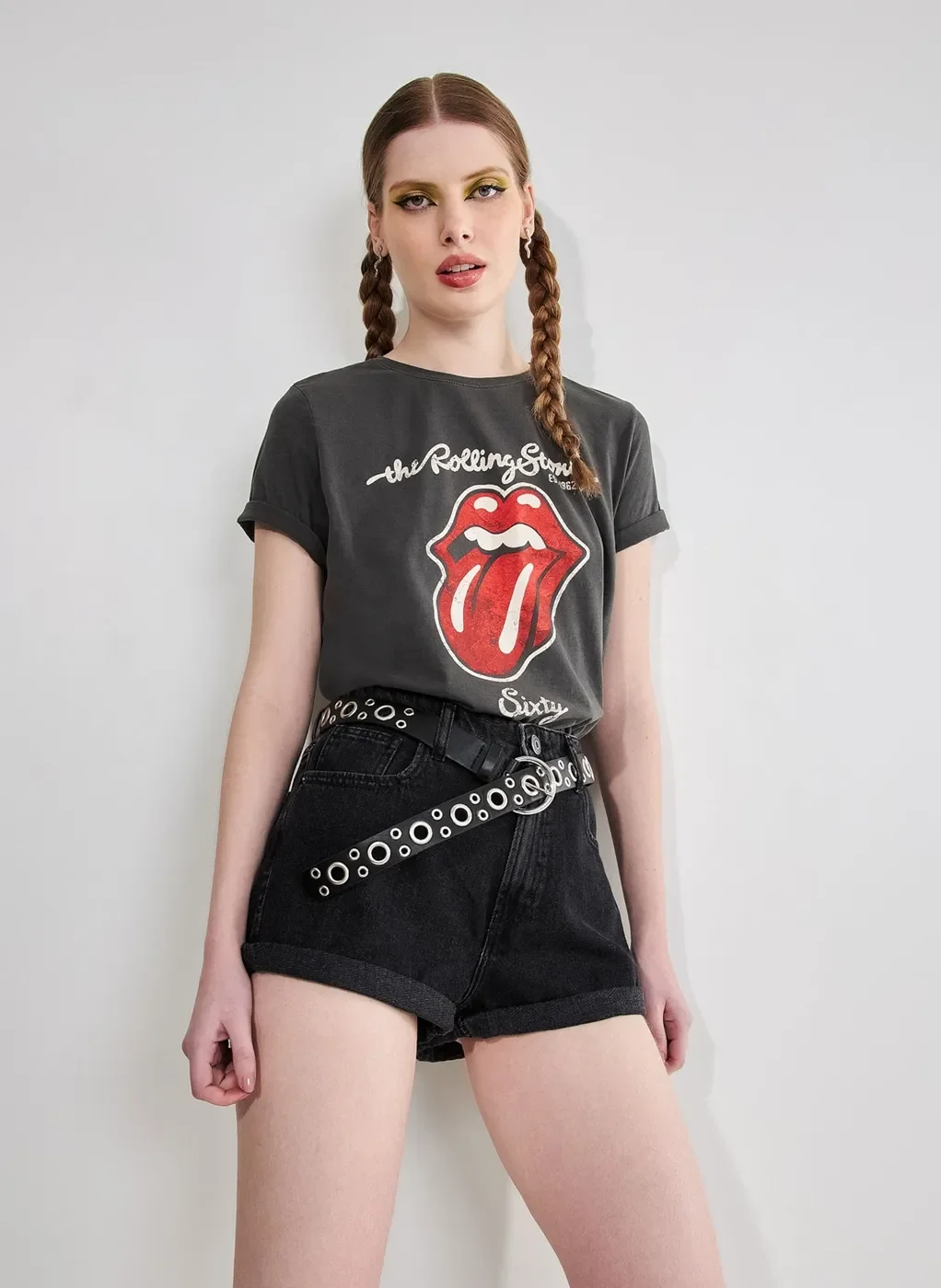 Camiseta Preta Lavada Rolling Stones