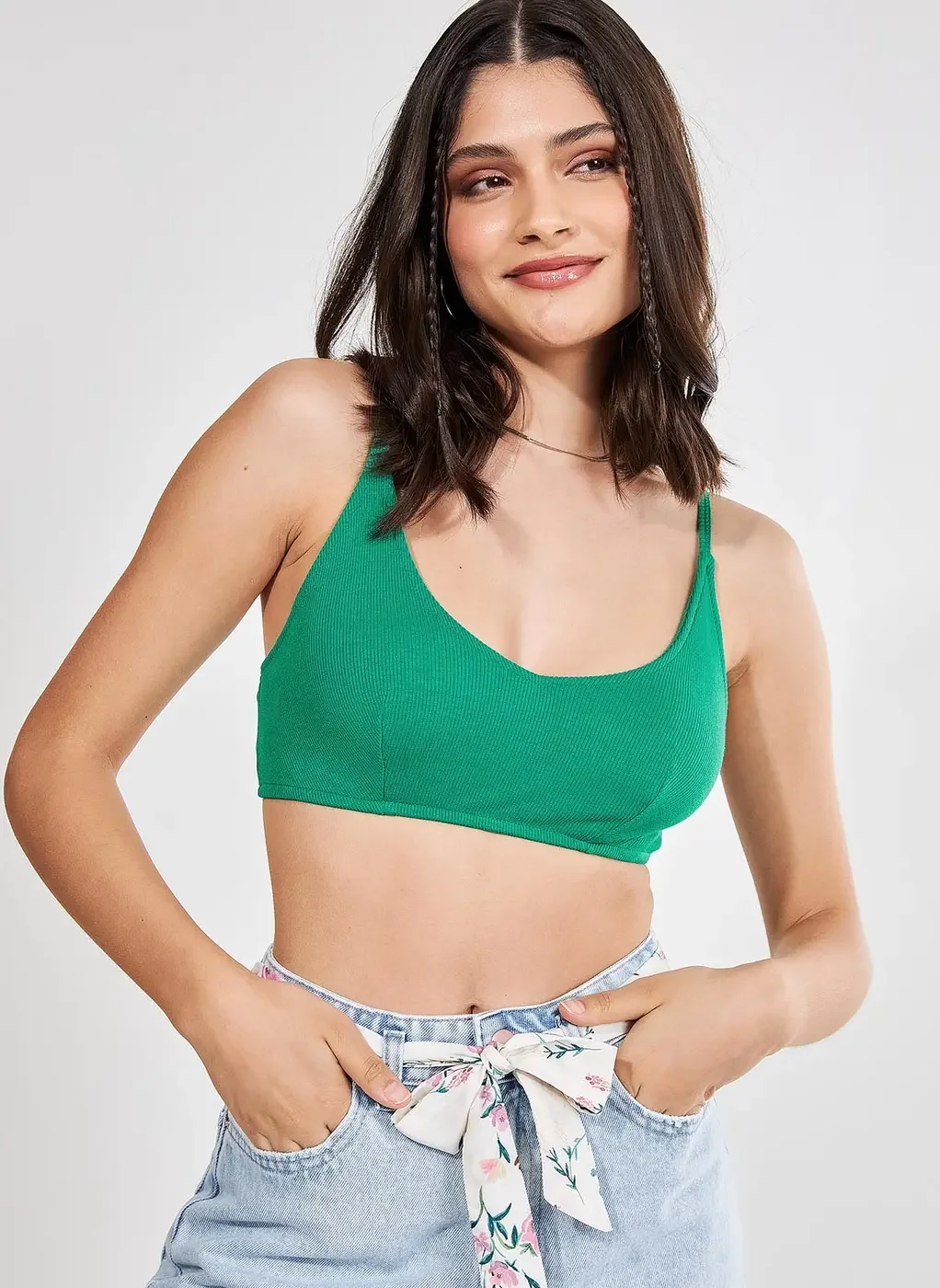 Top Em Malha Canelada Verde