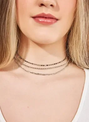 Kit Chokers De Strass e Corrente
