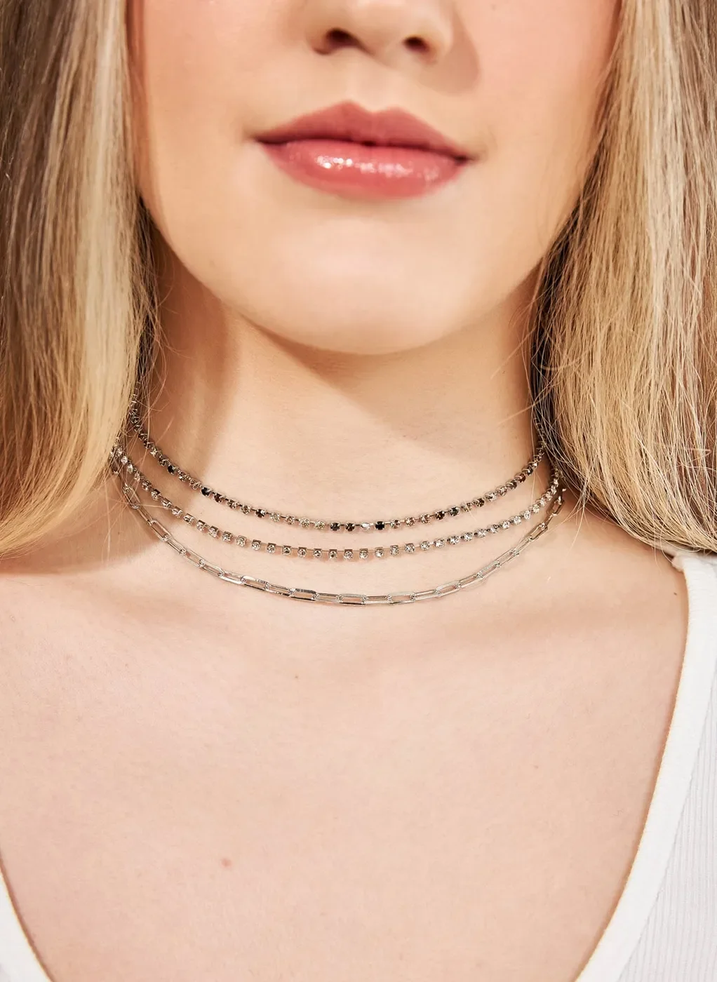 Kit Chokers De Strass e Corrente