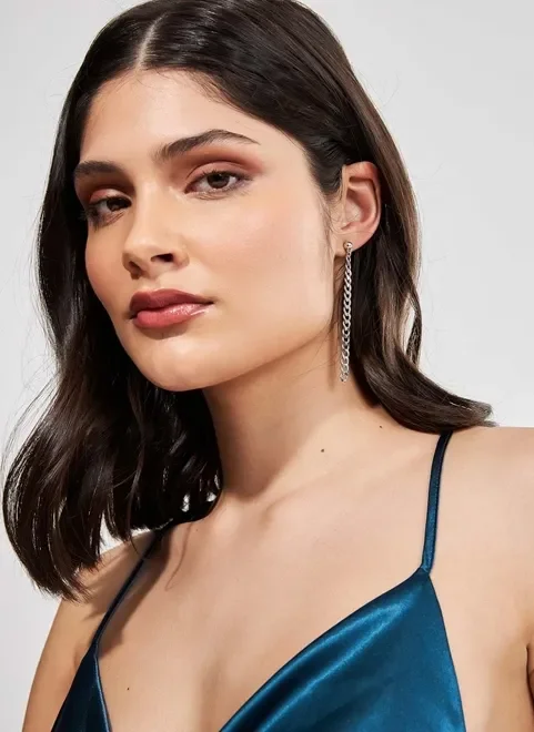 Brincos Longos De Correntinhas E Strass