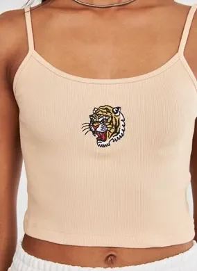 Blusa De Alcinha Com Tigre Bordado