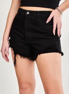 Short De Sarja Preto Desfiado