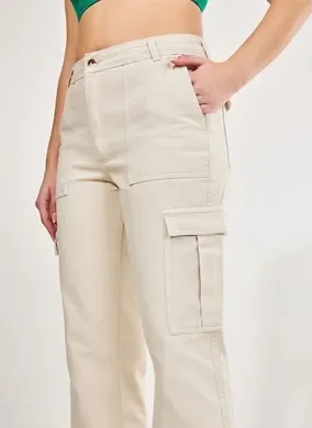 Calça Cargo Reta Em Sarja Gelo