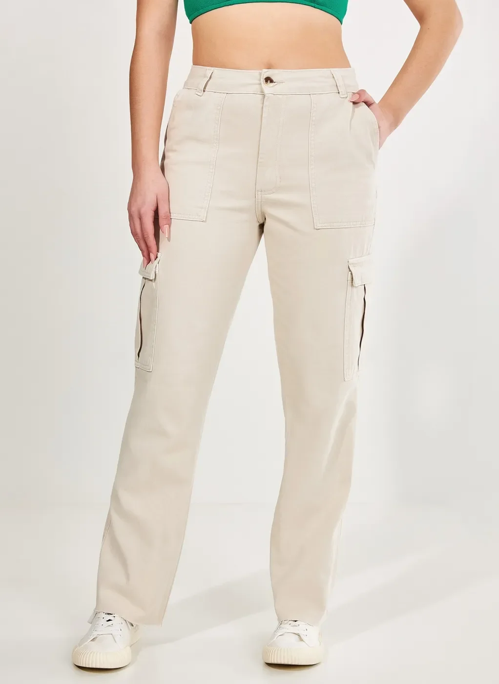 Calça Cargo Reta Em Sarja Gelo