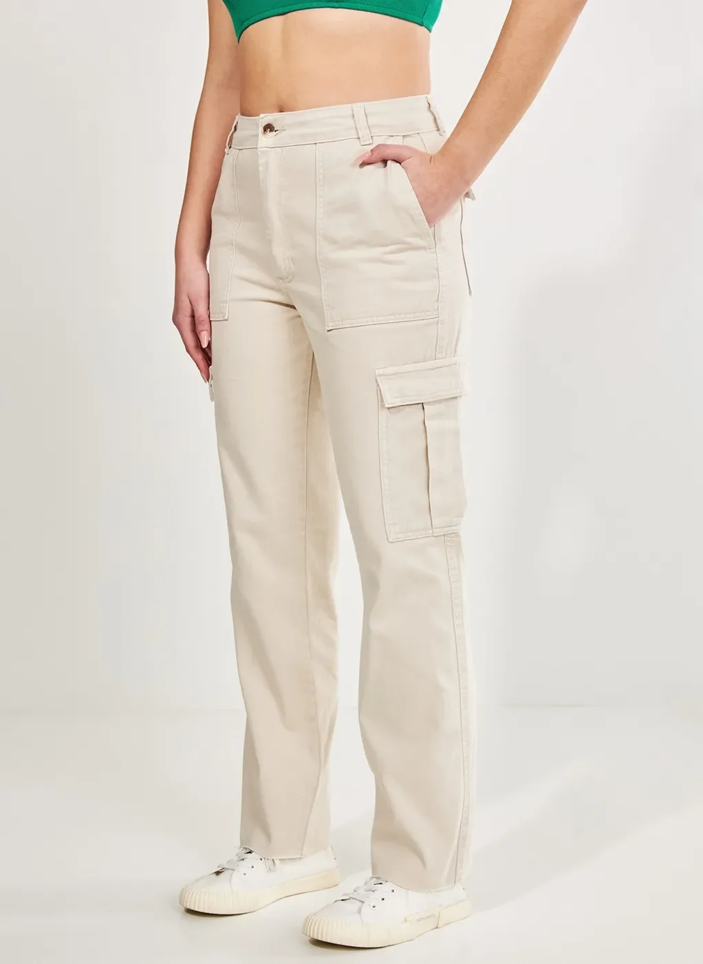 Calça Cargo Reta Em Sarja Gelo