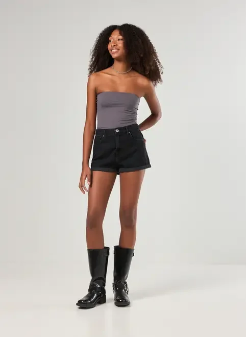 Short Jeans Mom Cintura Com Elástico