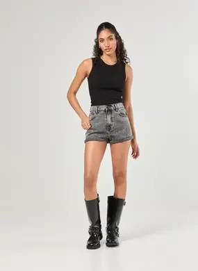 Short Jeans Mom Cintura Com Elástico