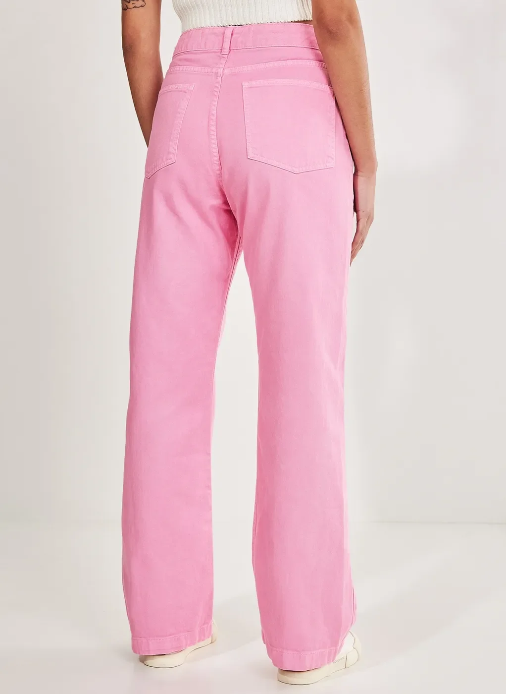 Calça Reta Over Em Sarja Rosa