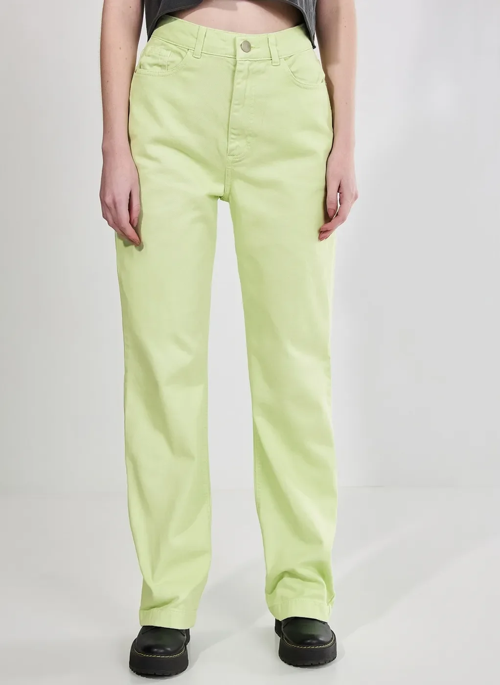 Calça Reta Over De Sarja Verde Lima