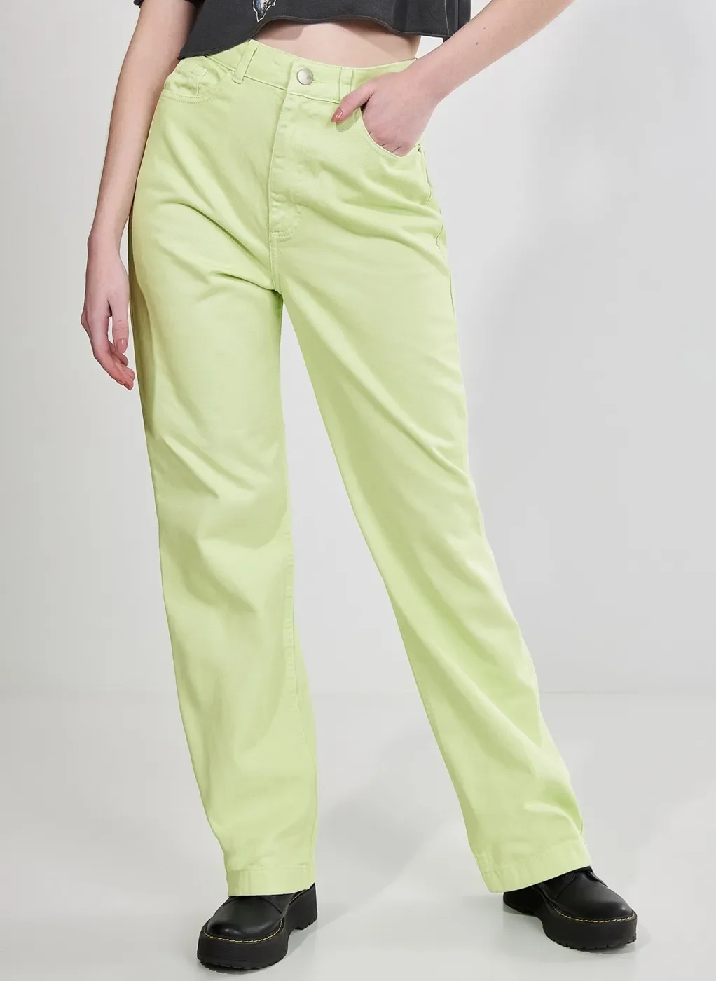 Calça Reta Over De Sarja Verde Lima