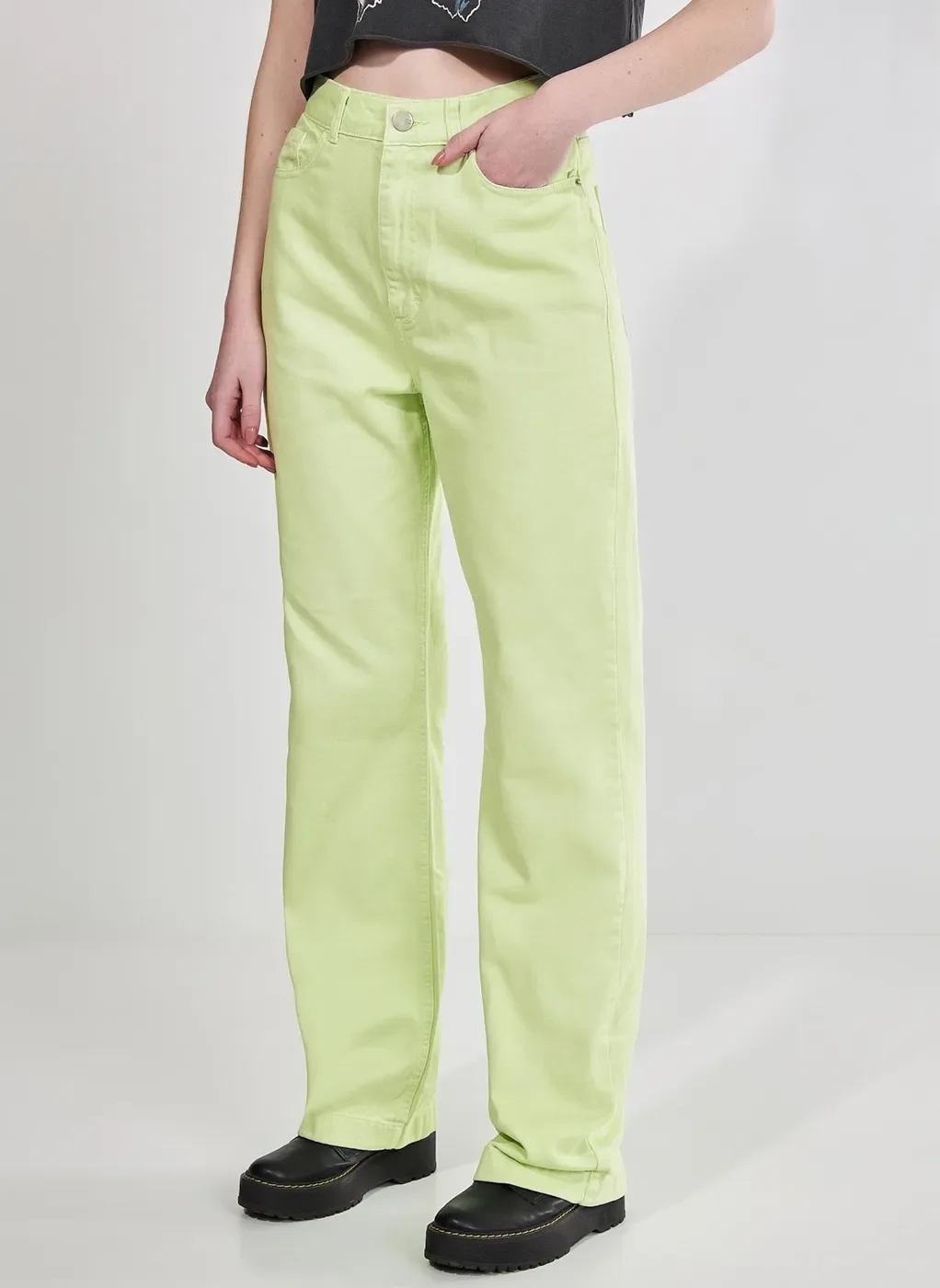 Calça Reta Over De Sarja Verde Lima