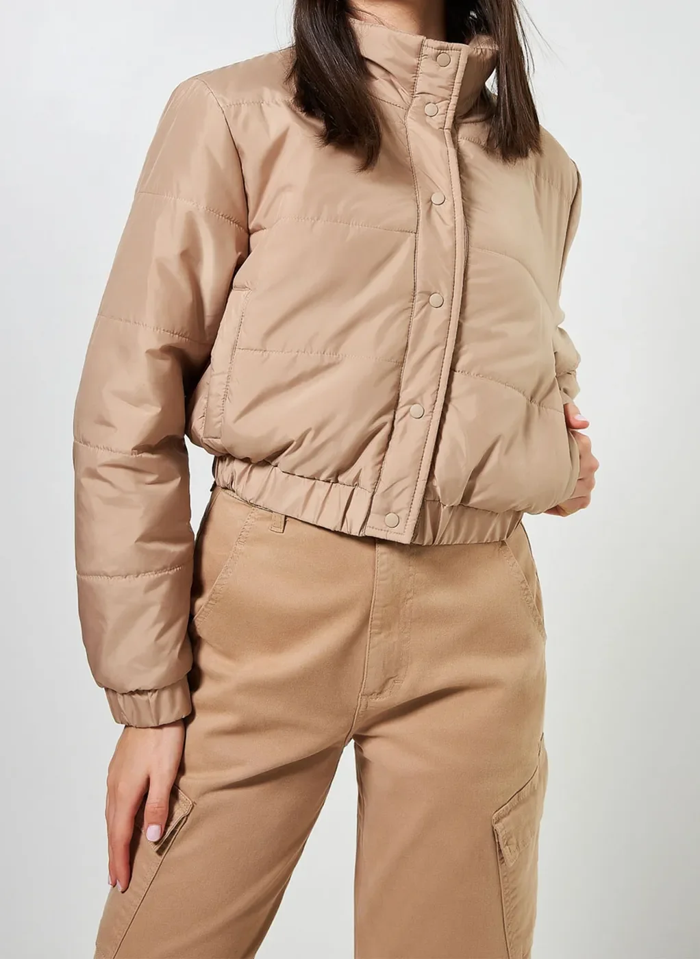 Jaqueta Puffer Cropped Areia