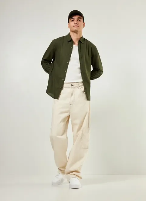 Camisa De Manga Longa Com Linho