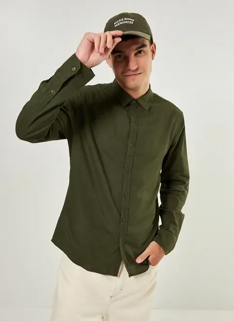 Camisa De Manga Longa Com Linho