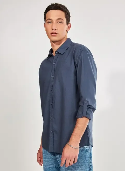 Camisa De Manga Longa Com Linho