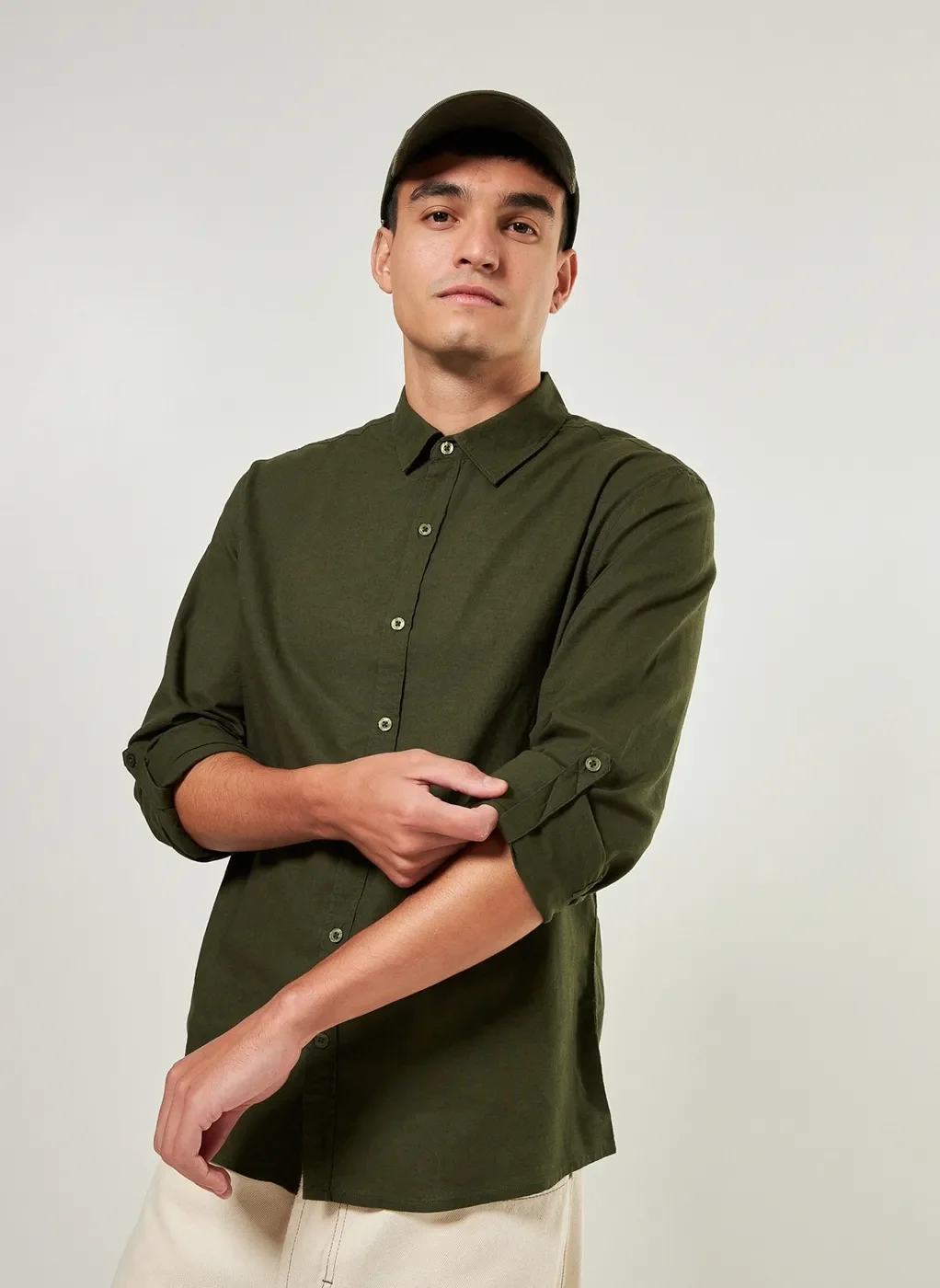 Camisa De Manga Longa Com Linho