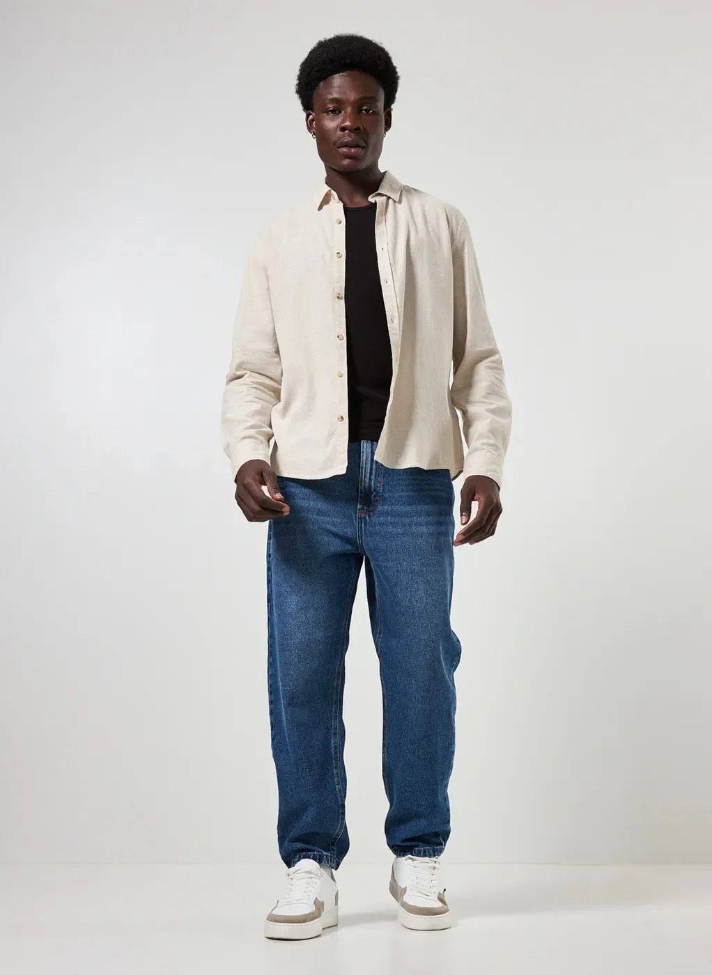 Camisa De Manga Longa Com Linho