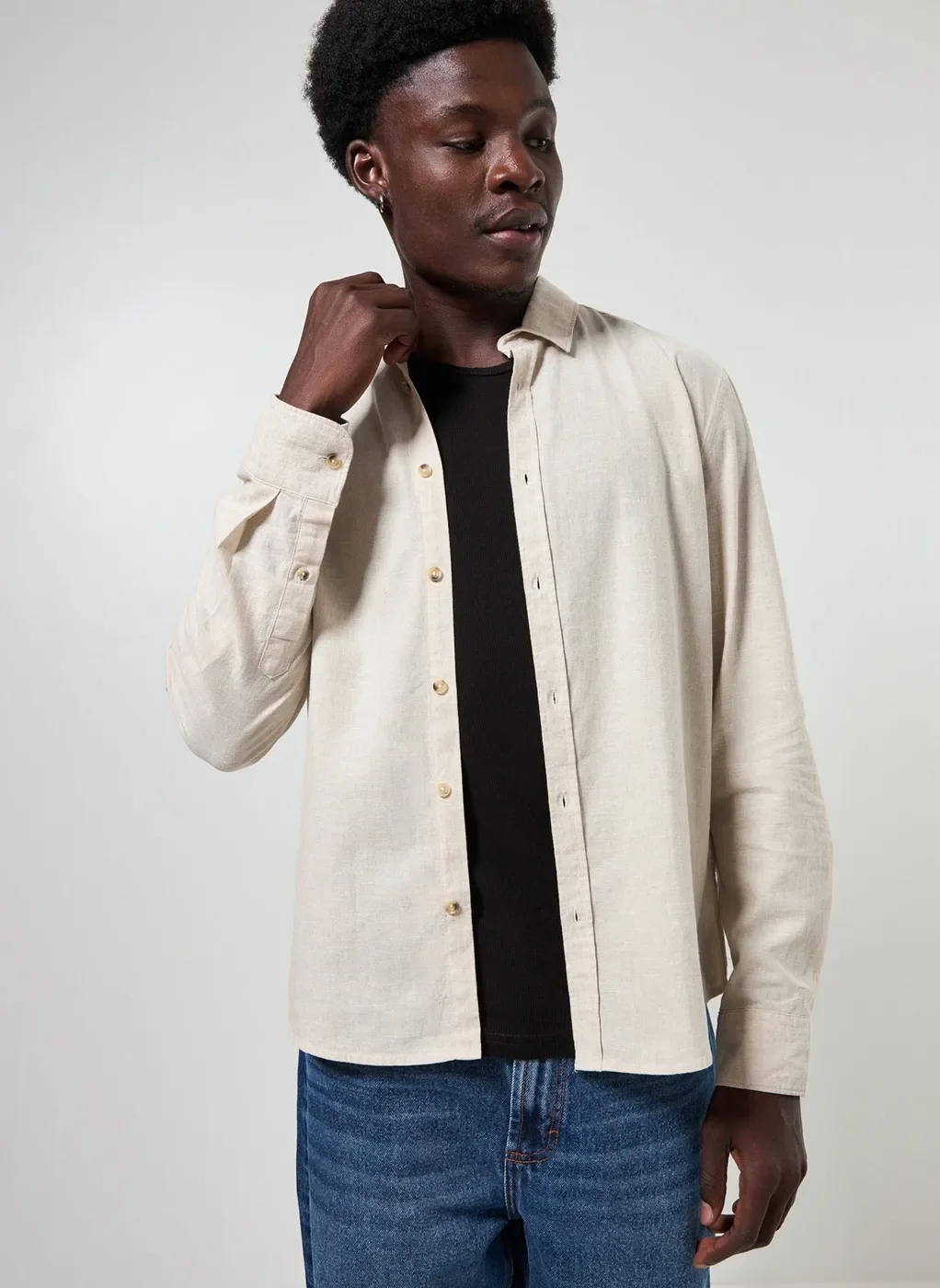 Camisa De Manga Longa Com Linho