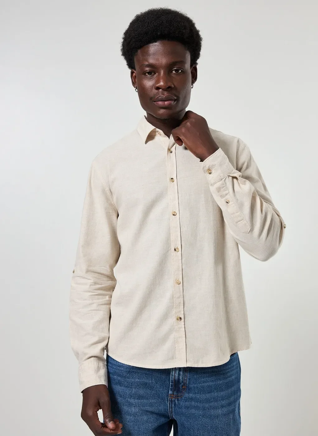 Camisa De Manga Longa Com Linho