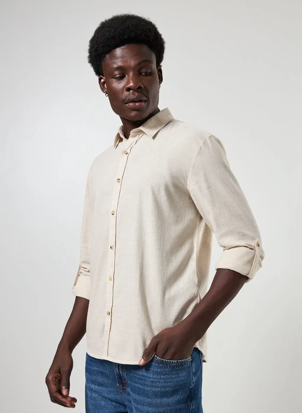 Camisa De Manga Longa Com Linho