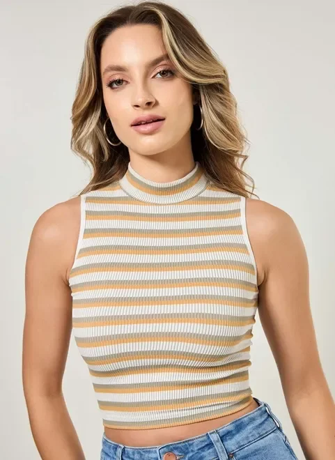 Cropped Com Golinha Listrada Seamless