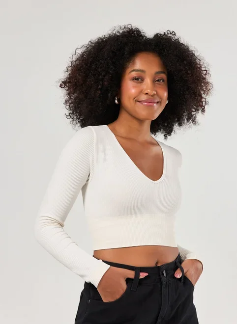 Blusa Manga Longa Seamless Decote V