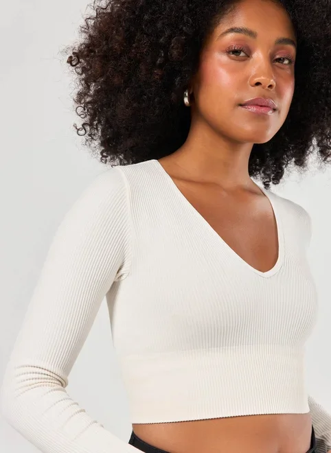 Blusa Manga Longa Seamless Decote V