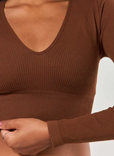 Blusa Manga Longa Seamless Decote V