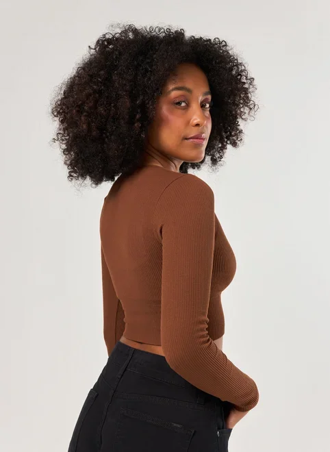 Blusa Manga Longa Seamless Decote V