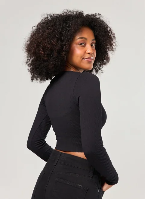 Blusa Manga Longa Seamless Decote V