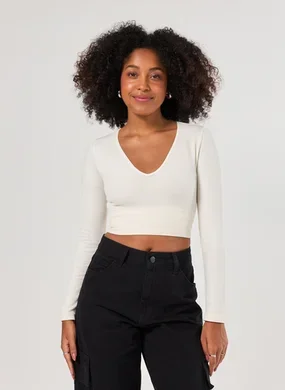 Blusa Manga Longa Seamless Decote V