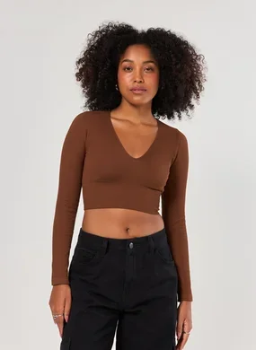 Blusa Manga Longa Seamless Decote V