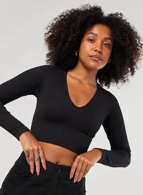 Blusa Manga Longa Seamless Decote V