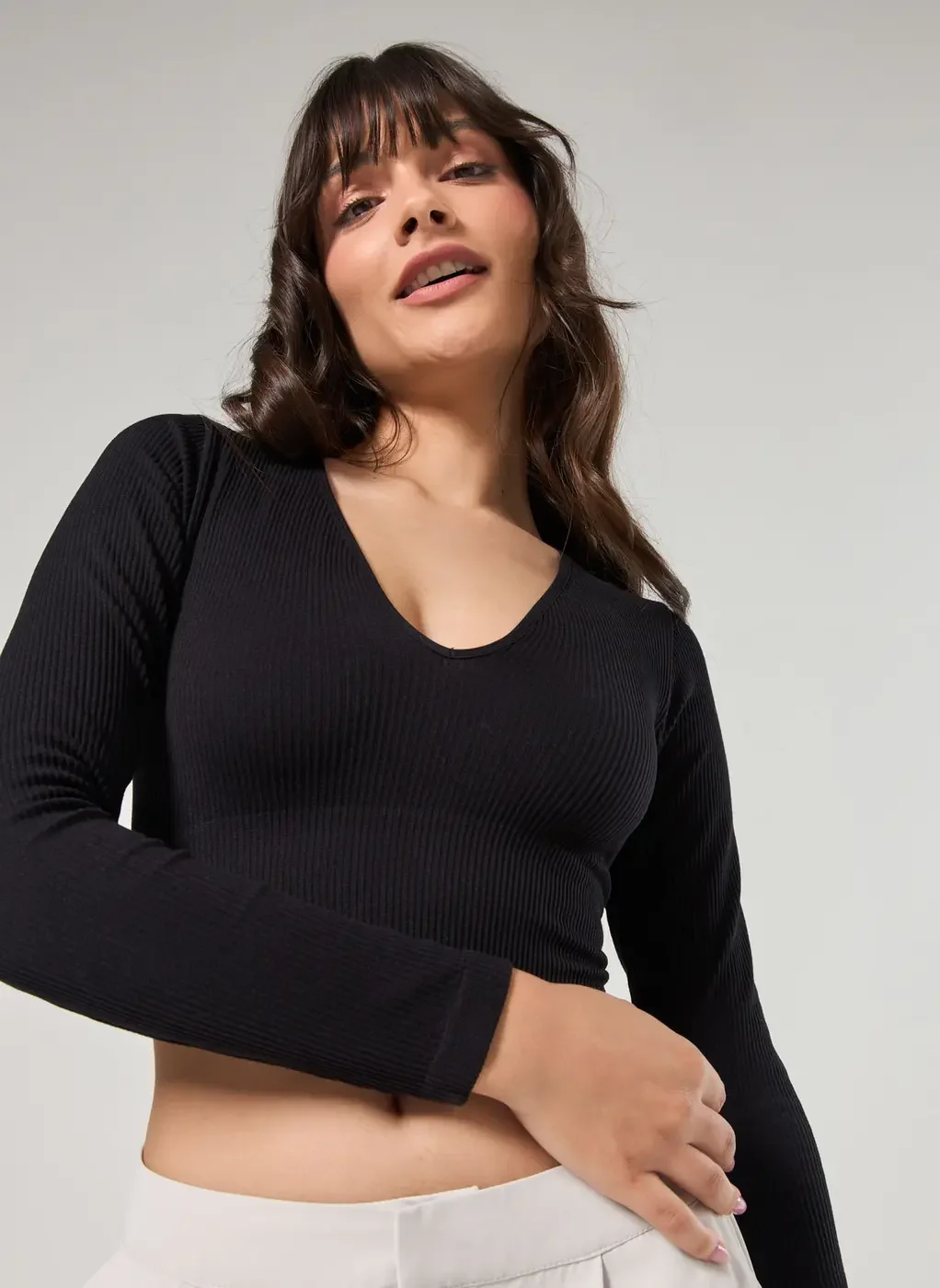 Blusa Manga Longa Seamless Decote V