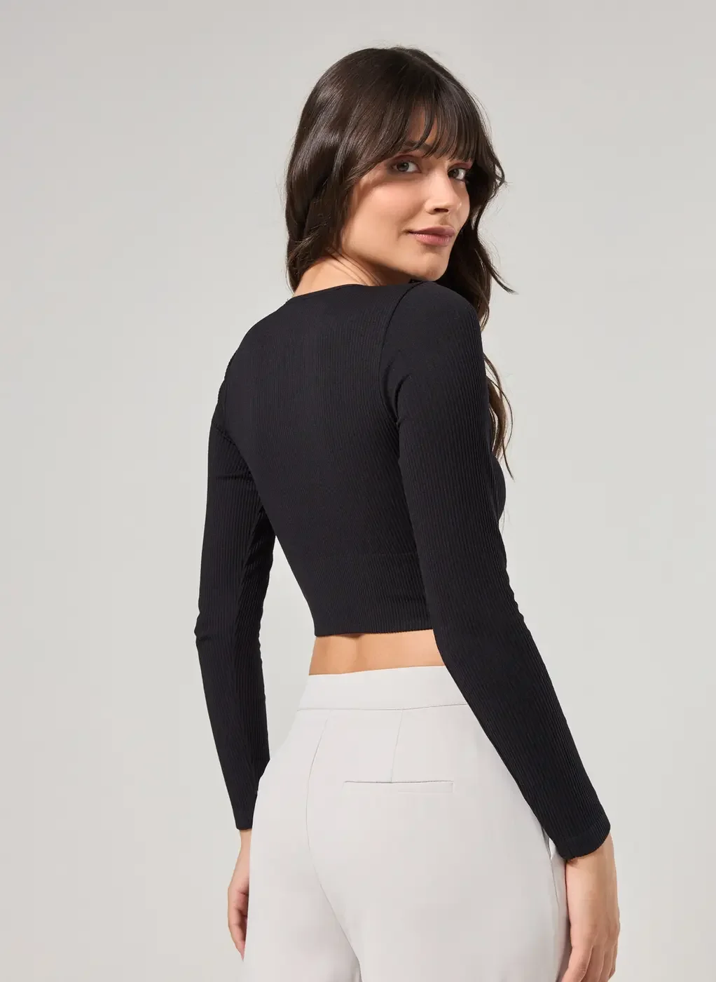 Blusa Manga Longa Seamless Decote V
