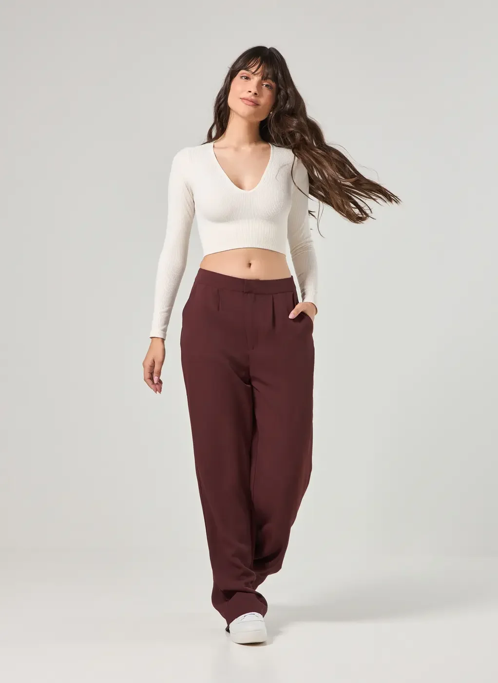 Blusa Manga Longa Seamless Decote V