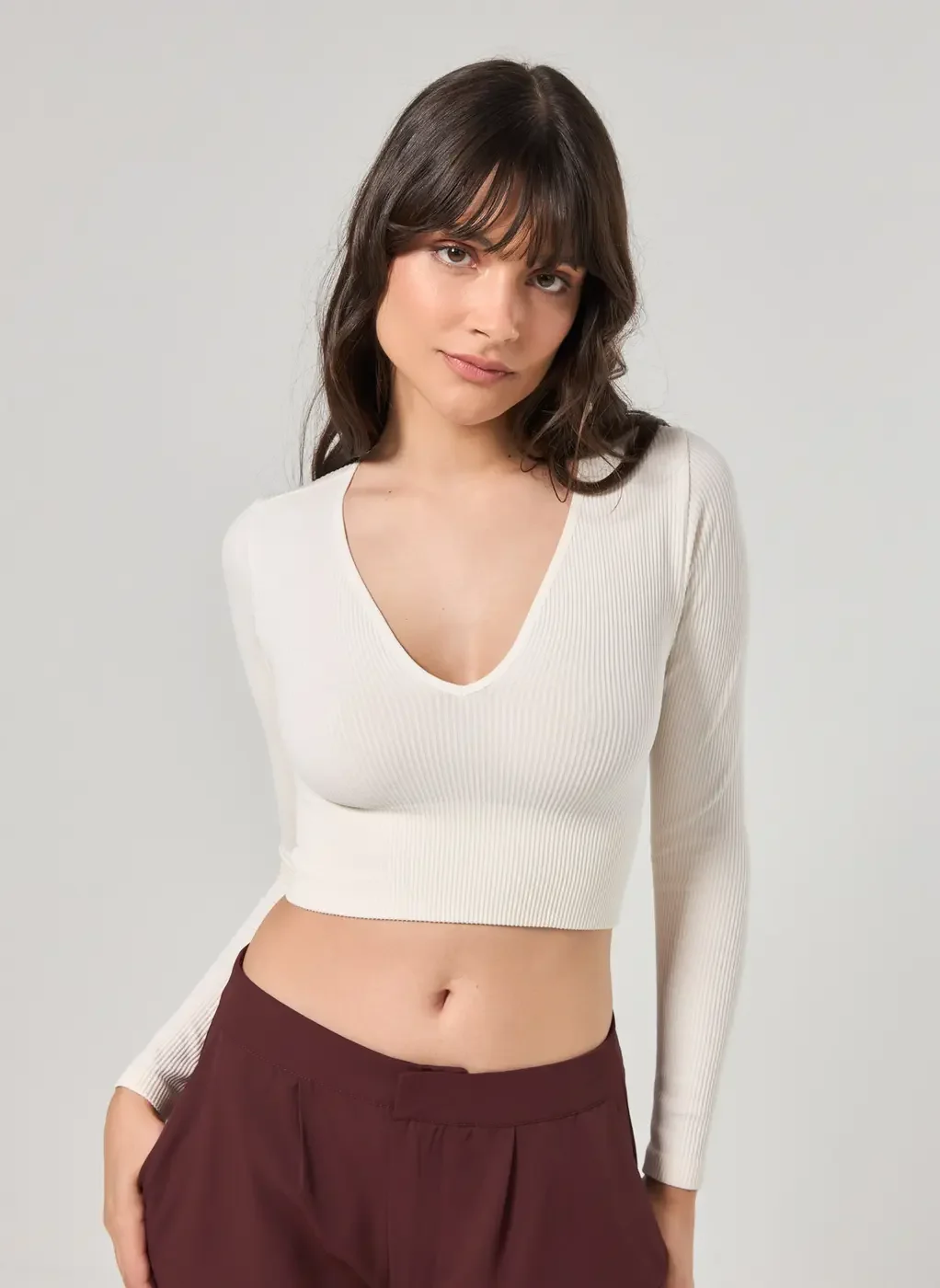 Blusa Manga Longa Seamless Decote V