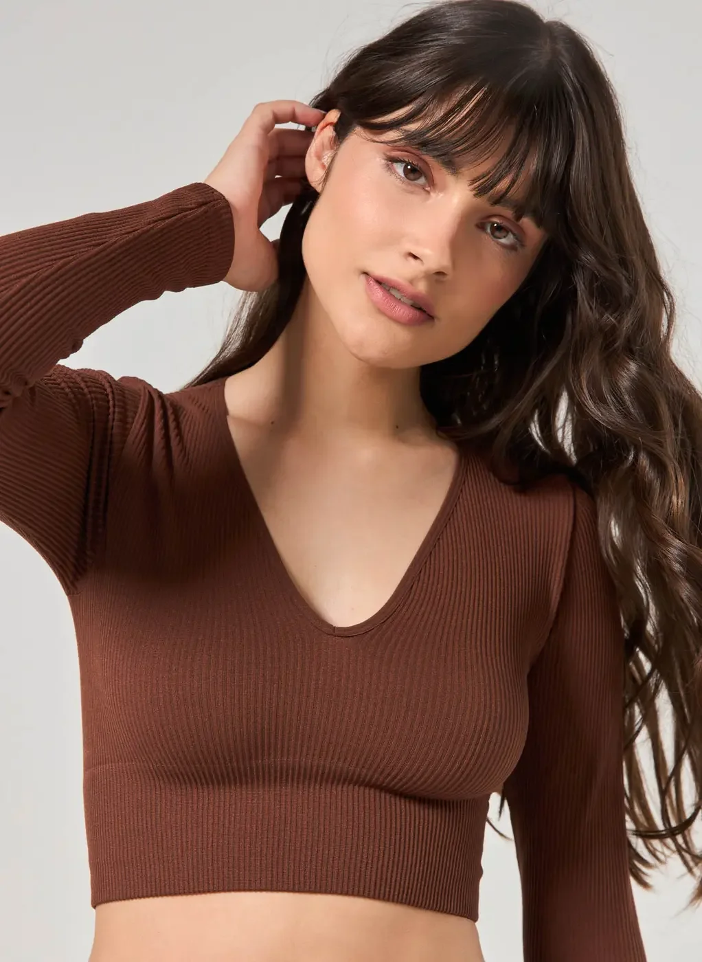 Blusa Manga Longa Seamless Decote V