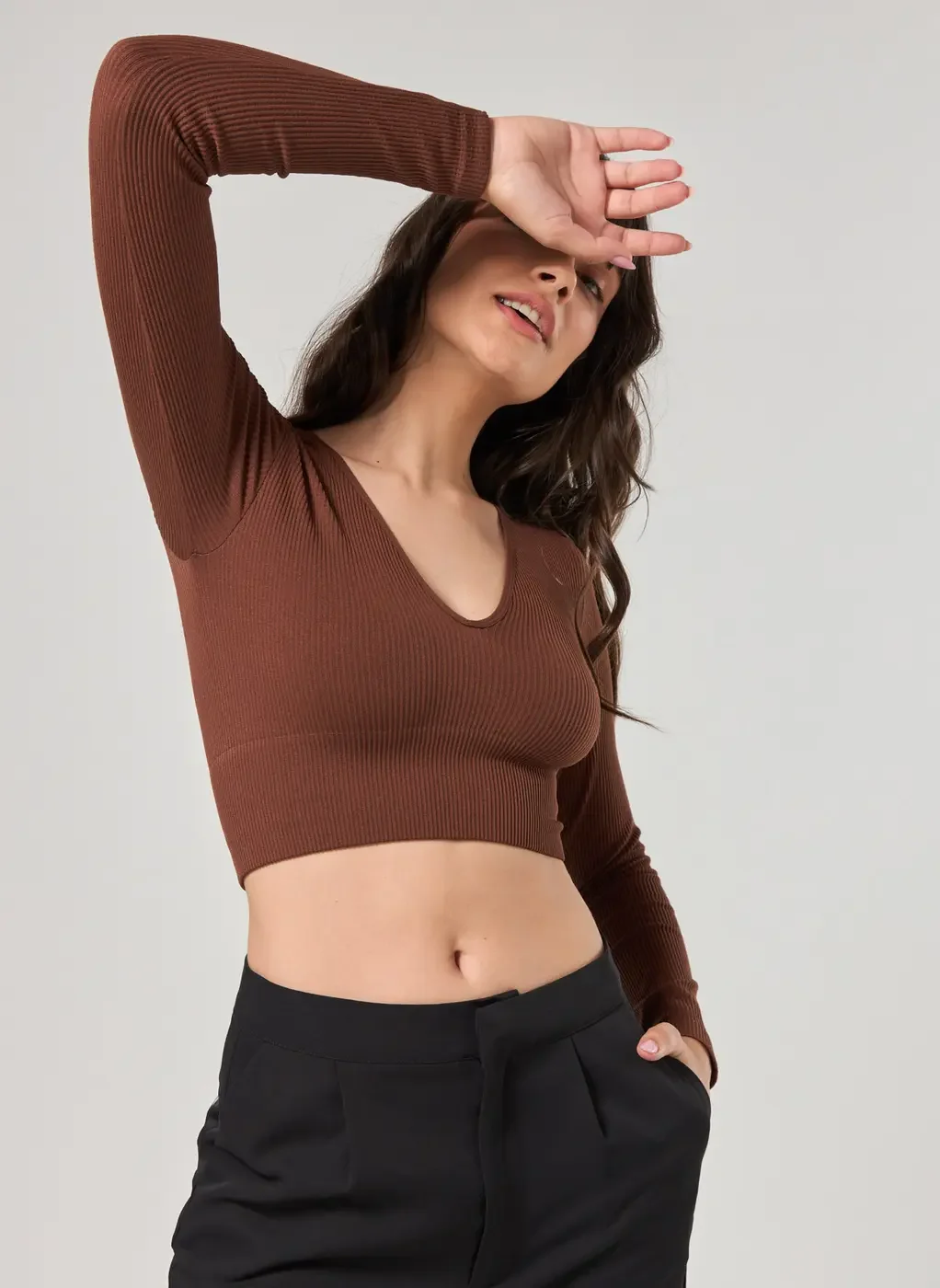 Blusa Manga Longa Seamless Decote V