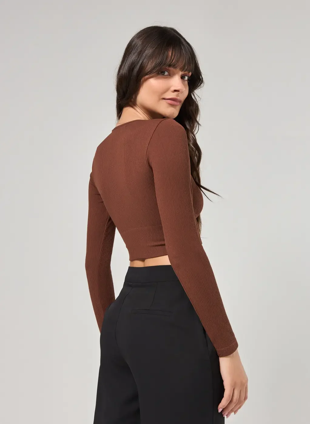 Blusa Manga Longa Seamless Decote V