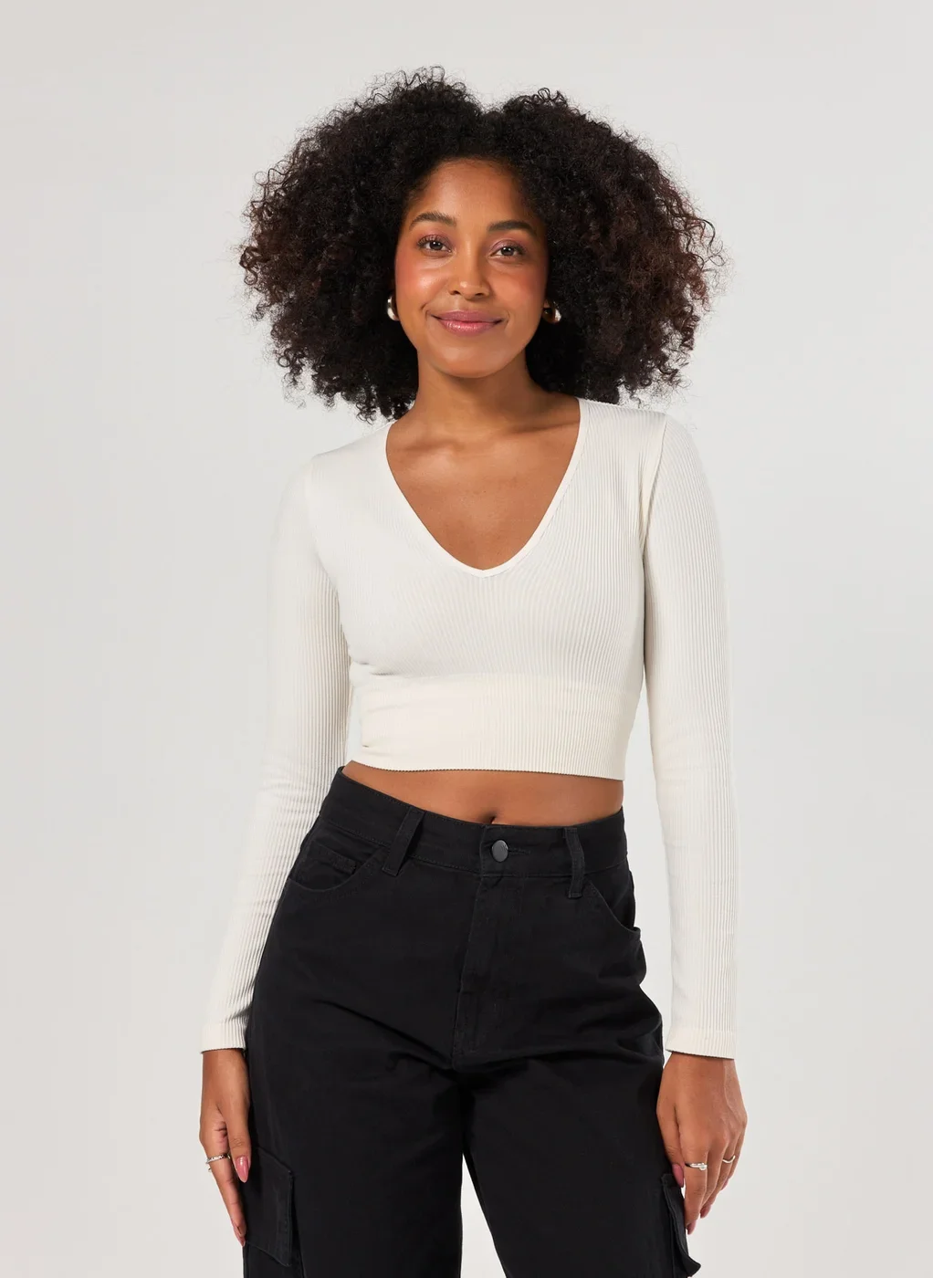 Blusa Manga Longa Seamless Decote V